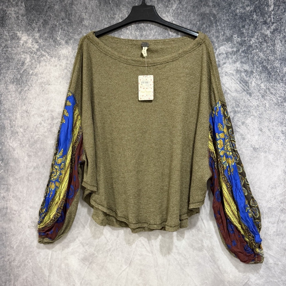 We The Free People Floral Paisley Sleeves Thermal Knit Style Blouse Sleeves L - Picture 4 of 11